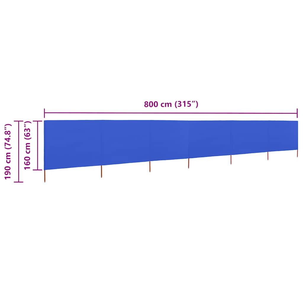 6-teiliges Windschutzgewebe 800 x 160 cm Azurblau