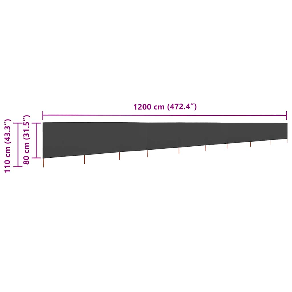 9-teiliges Windschutzgewebe 1200 x 80 cm Anthrazit