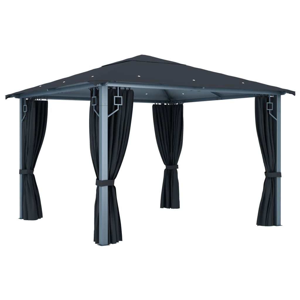 Pavillon mit Vorhängen 300×300 cm Anthrazit Aluminium
