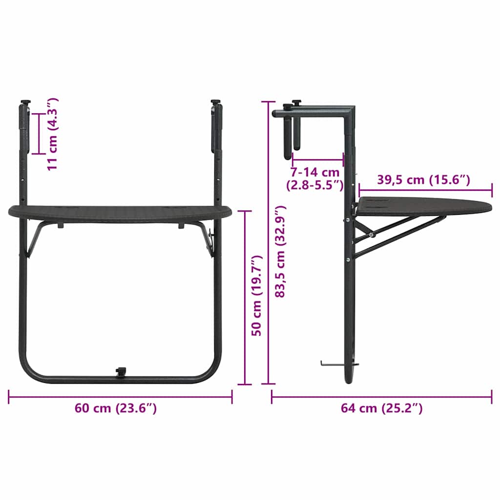 Balkon-Hängetisch Braun 60x64x83,5 cm Kunststoff Rattan-Optik