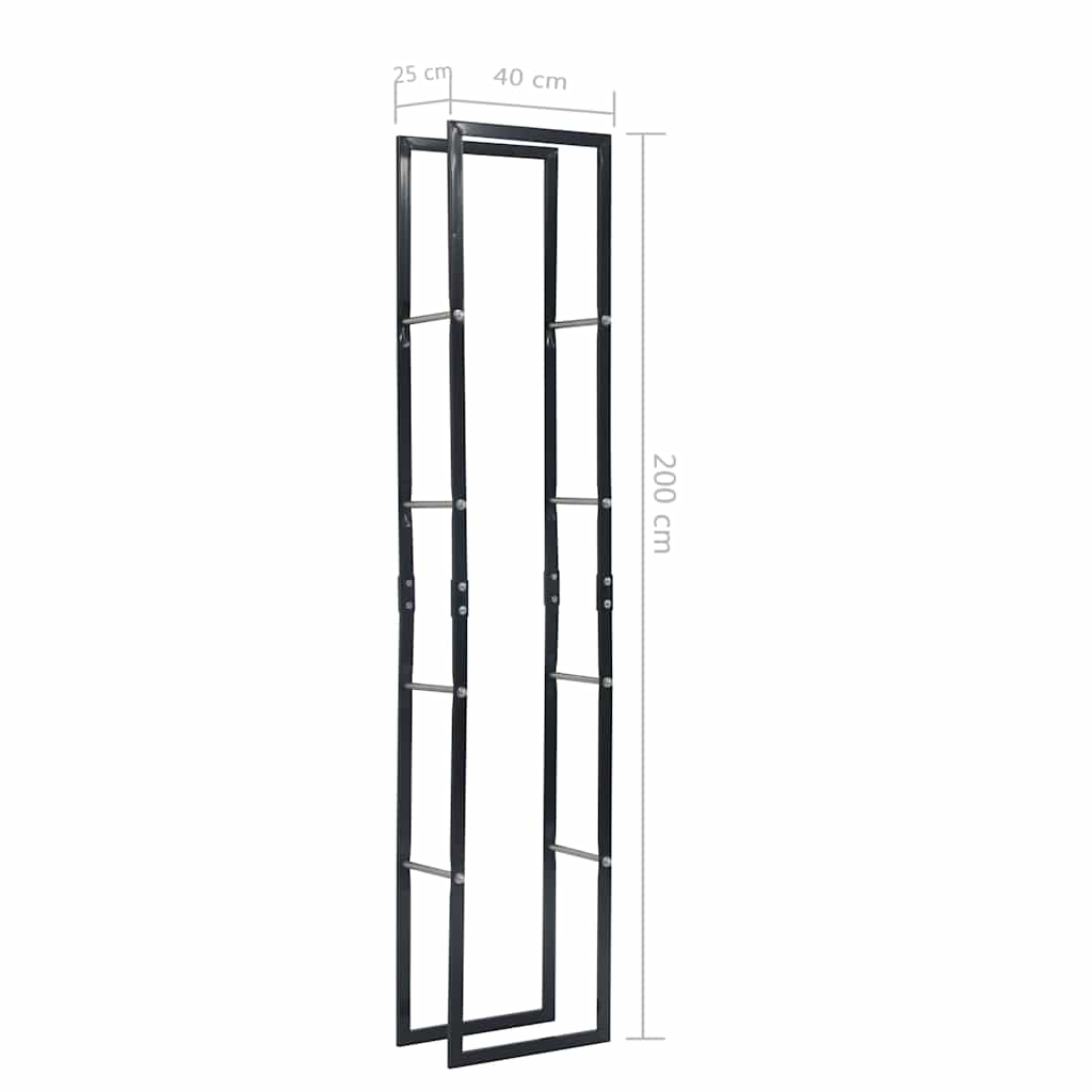 Brennholzregal Schwarz 40×25×200 cm Stahl