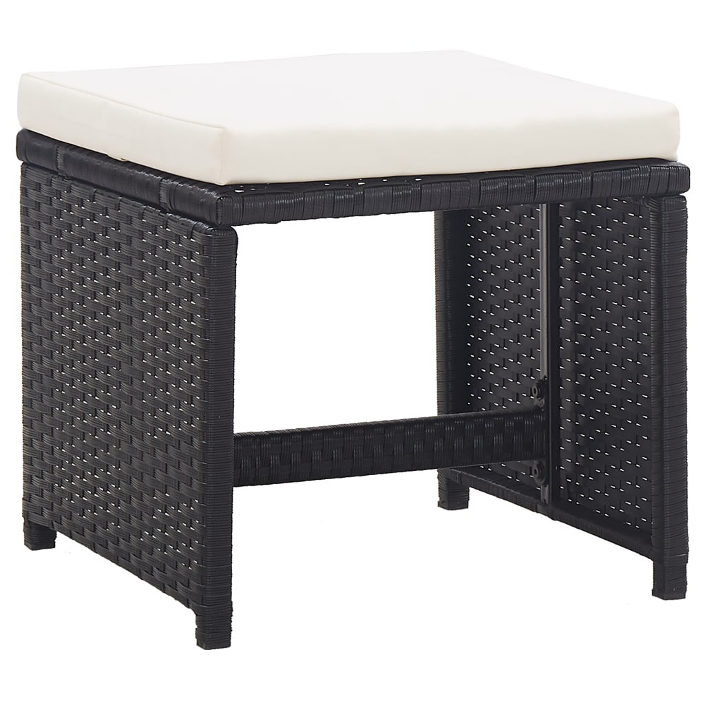 Gartenhocker 2 Stk. mit Sitzkissen Poly Rattan Schwarz