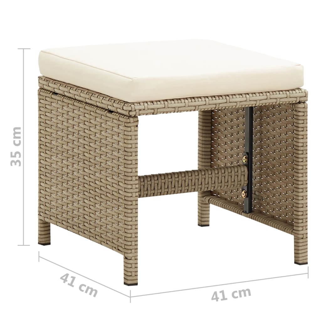 Gartenhocker 2 Stk. mit Sitzkissen Poly Rattan Beige