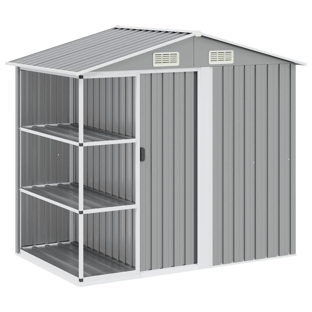Gartenhaus mit Regal Grau 205x130x183 cm Eisen