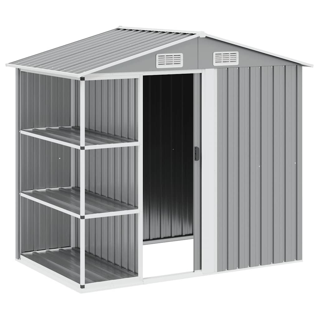 Gartenhaus mit Regal Grau 205x130x183 cm Eisen