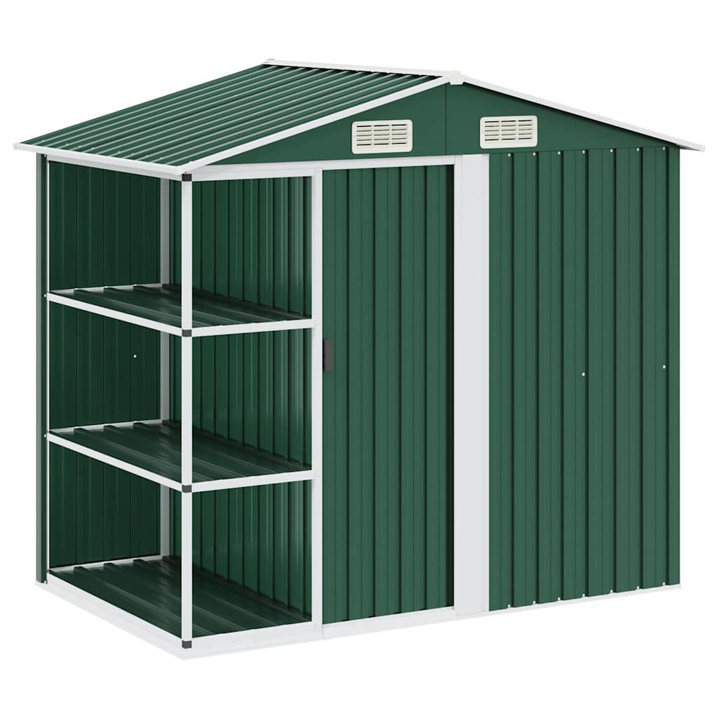 Gartenhaus mit Regal Grün 205x130x183 cm Eisen