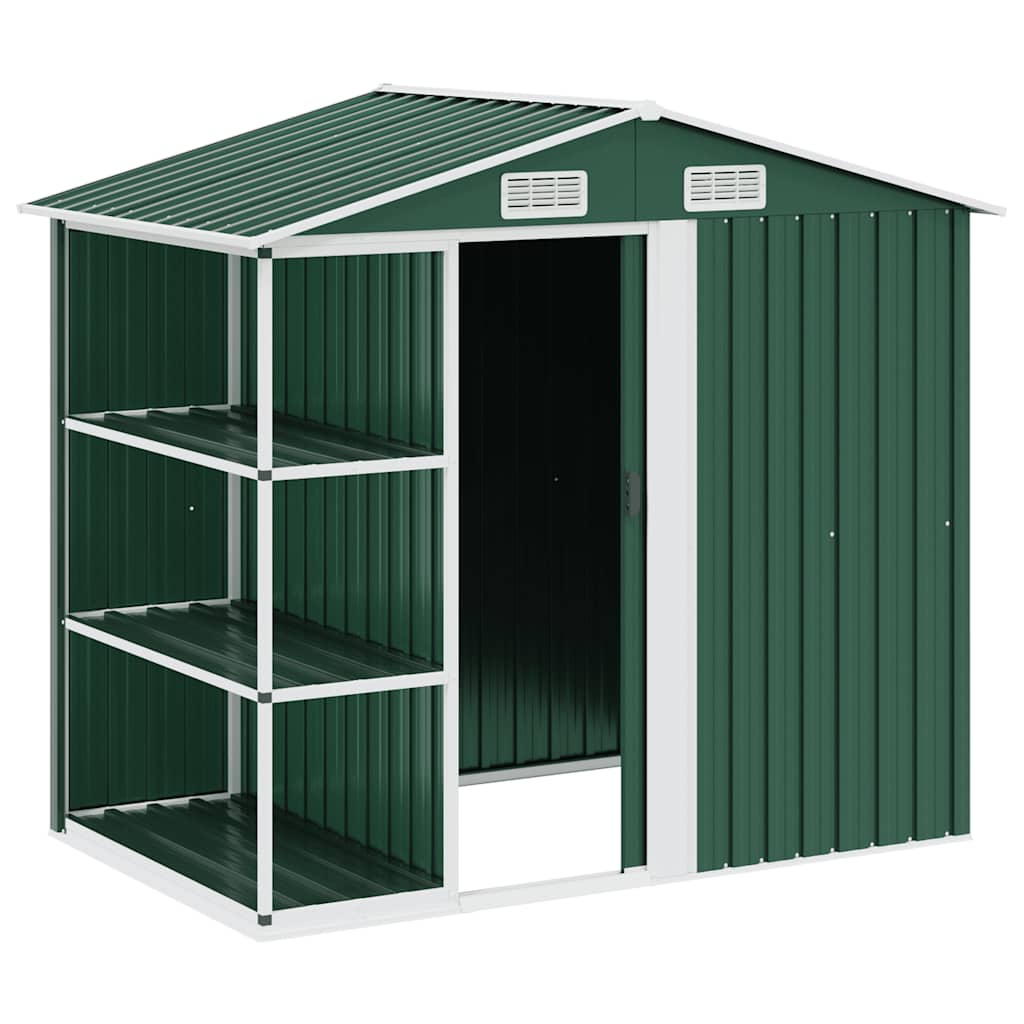 Gartenhaus mit Regal Grün 205x130x183 cm Eisen