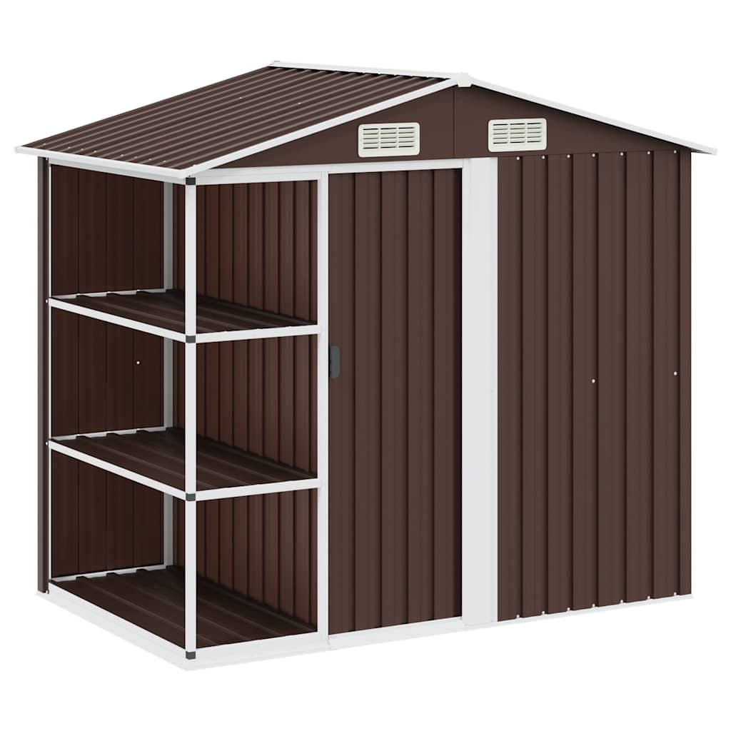 Gartenhaus mit Regal Braun 205x130x183 cm Eisen