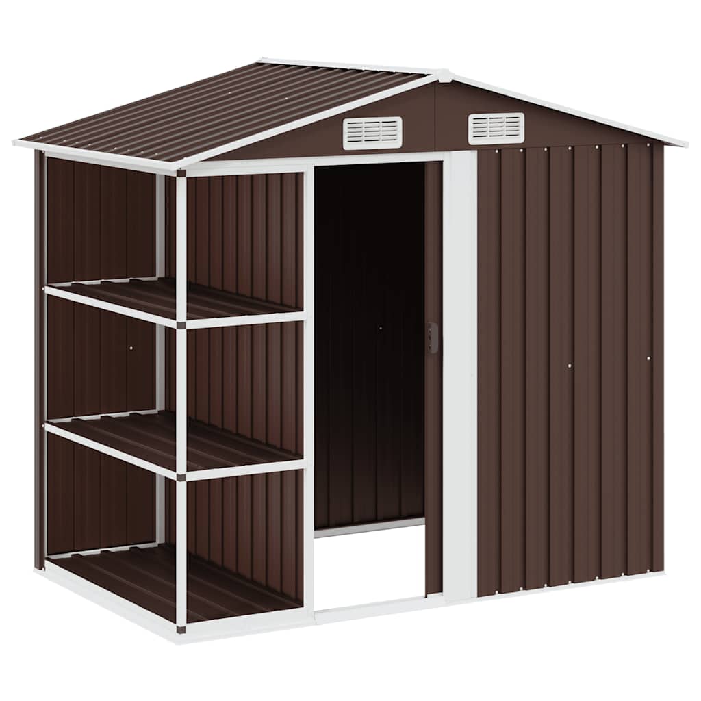 Gartenhaus mit Regal Braun 205x130x183 cm Eisen