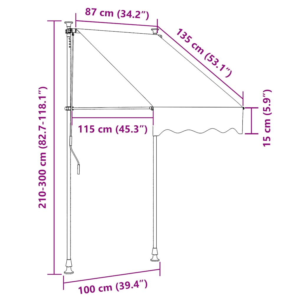 Einziehbare Markise Handbetrieben 100 cm Creme