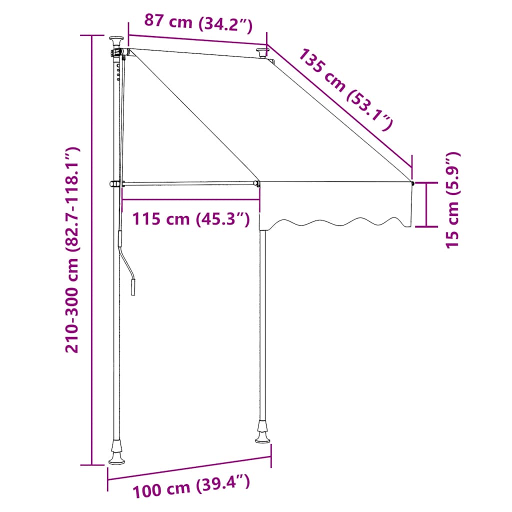 Einziehbare Markise Handbetrieben mit LED 100 cm Weiß Orange