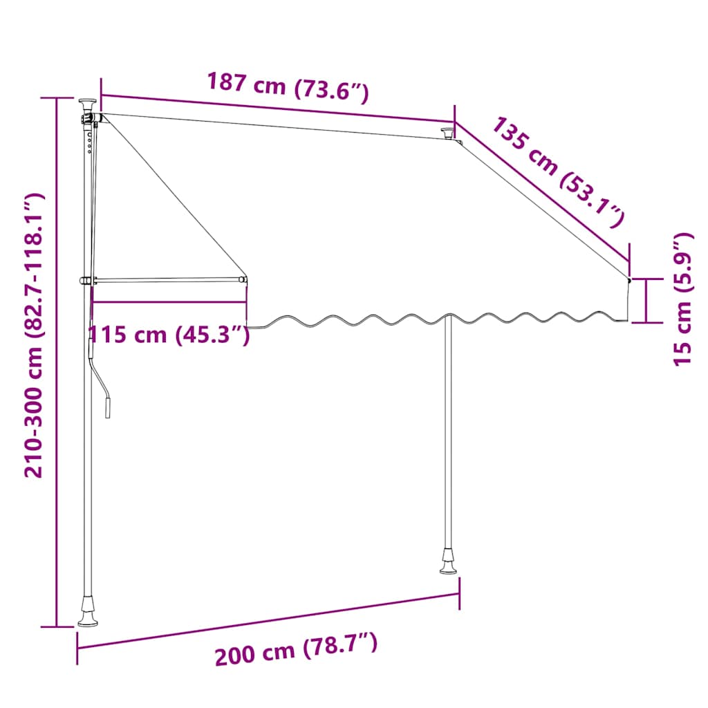 Einziehbare Markise Handbetrieben mit LED 200 cm Weiß Orange