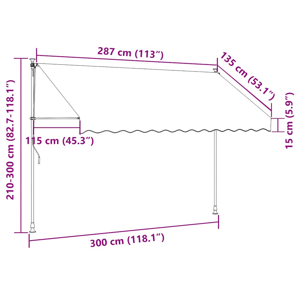 Einziehbare Markise Handbetrieben mit LED 300 cm Anthrazit