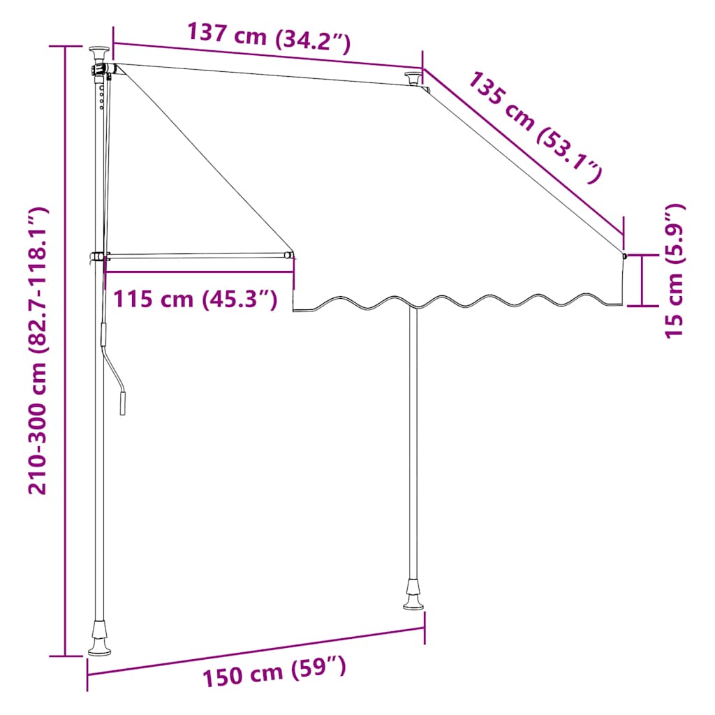 Einziehbare Markise Handbetrieben mit LED 150 cm Orange Braun