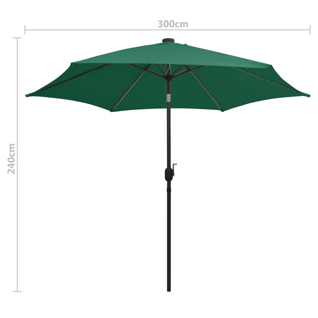 Sonnenschirm mit LED-Beleuchtung und Alu-Mast 300 cm Grün