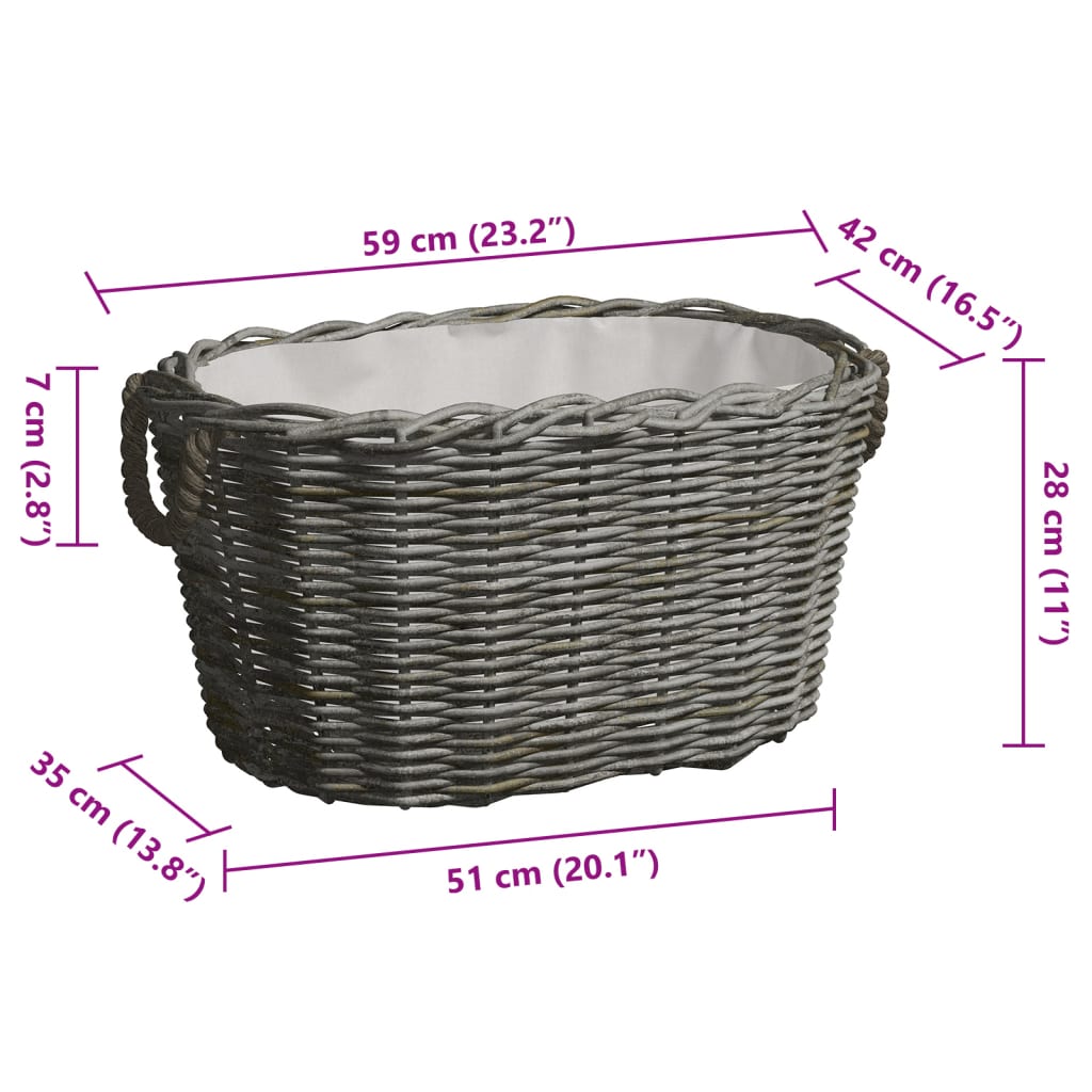 Holzkorb mit Tragegriffen 59x42x28 cm Grau Weide