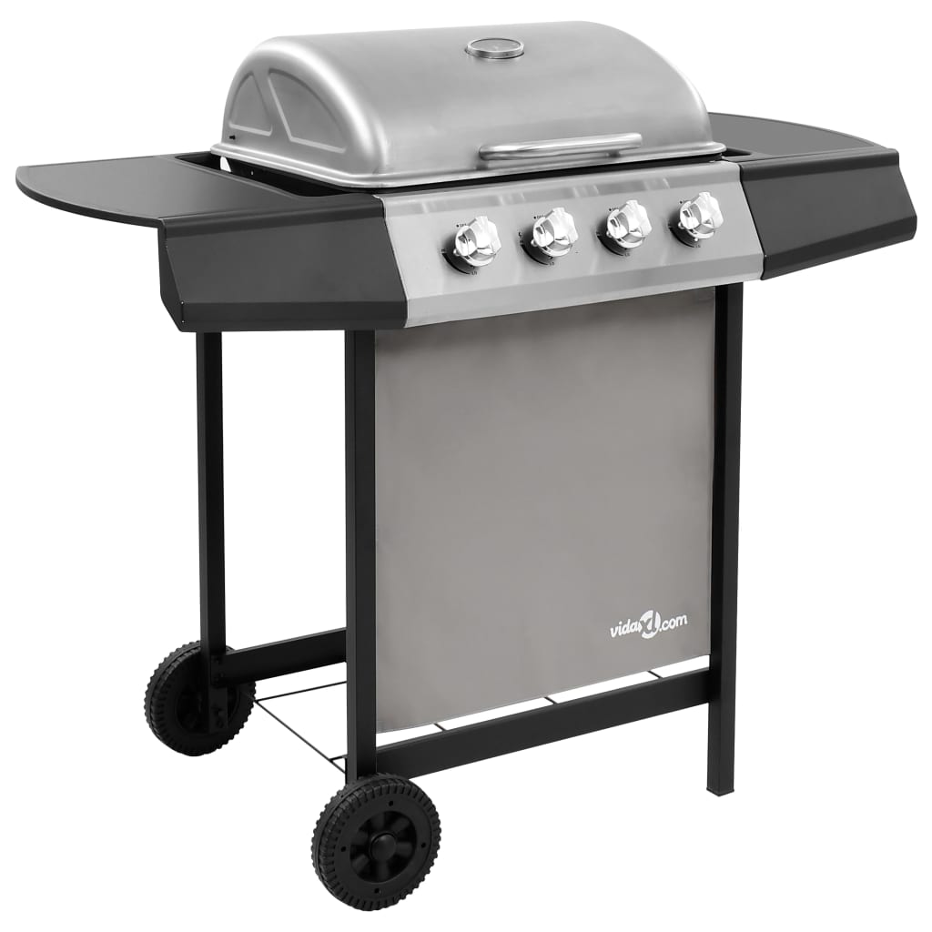 Gasgrill mit 4 Flammen Schwarz und Silbern