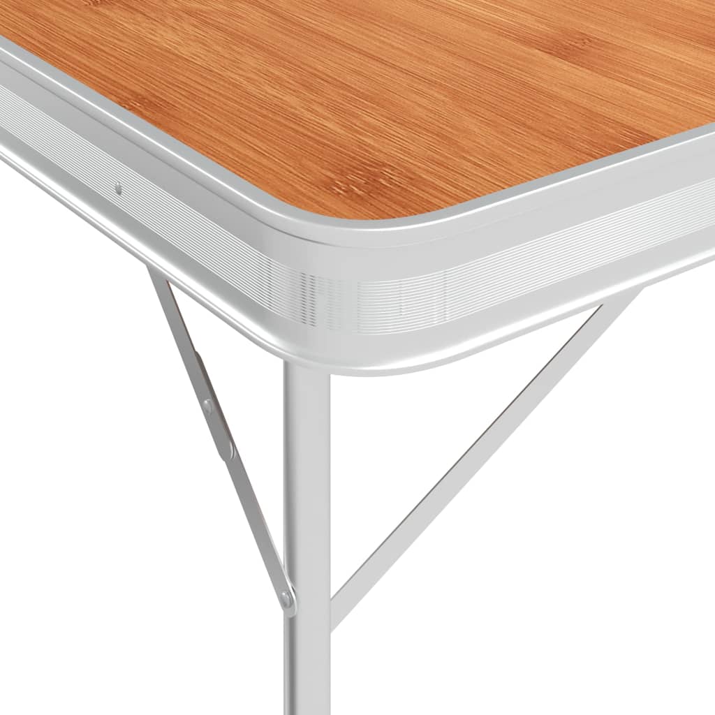Klappbarer Campingtisch mit 2 Sitzbänken Aluminium Braun