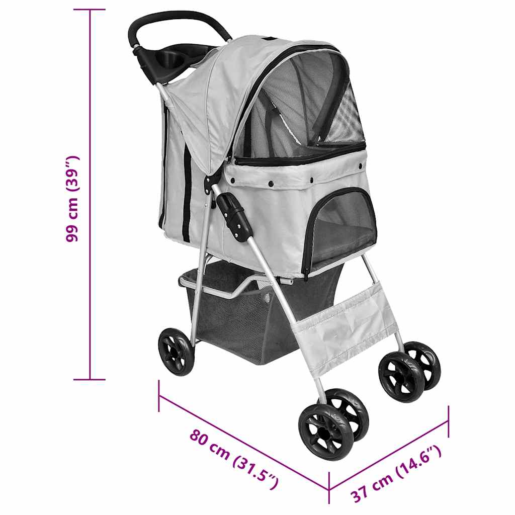 Haustier-Buggy Hund/Katze Klappbarer Reisewagen Grau