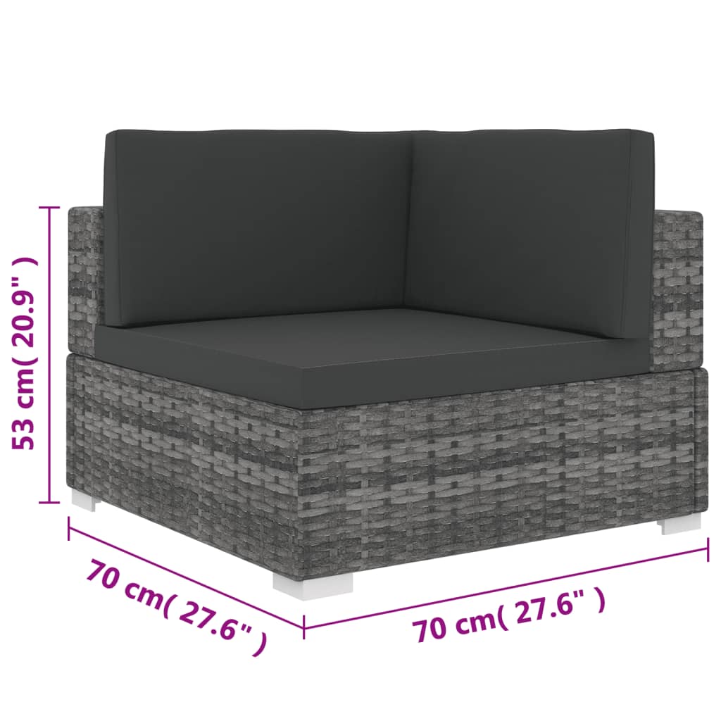 Sofa-Eckteil mit Kissen Poly Rattan Grau