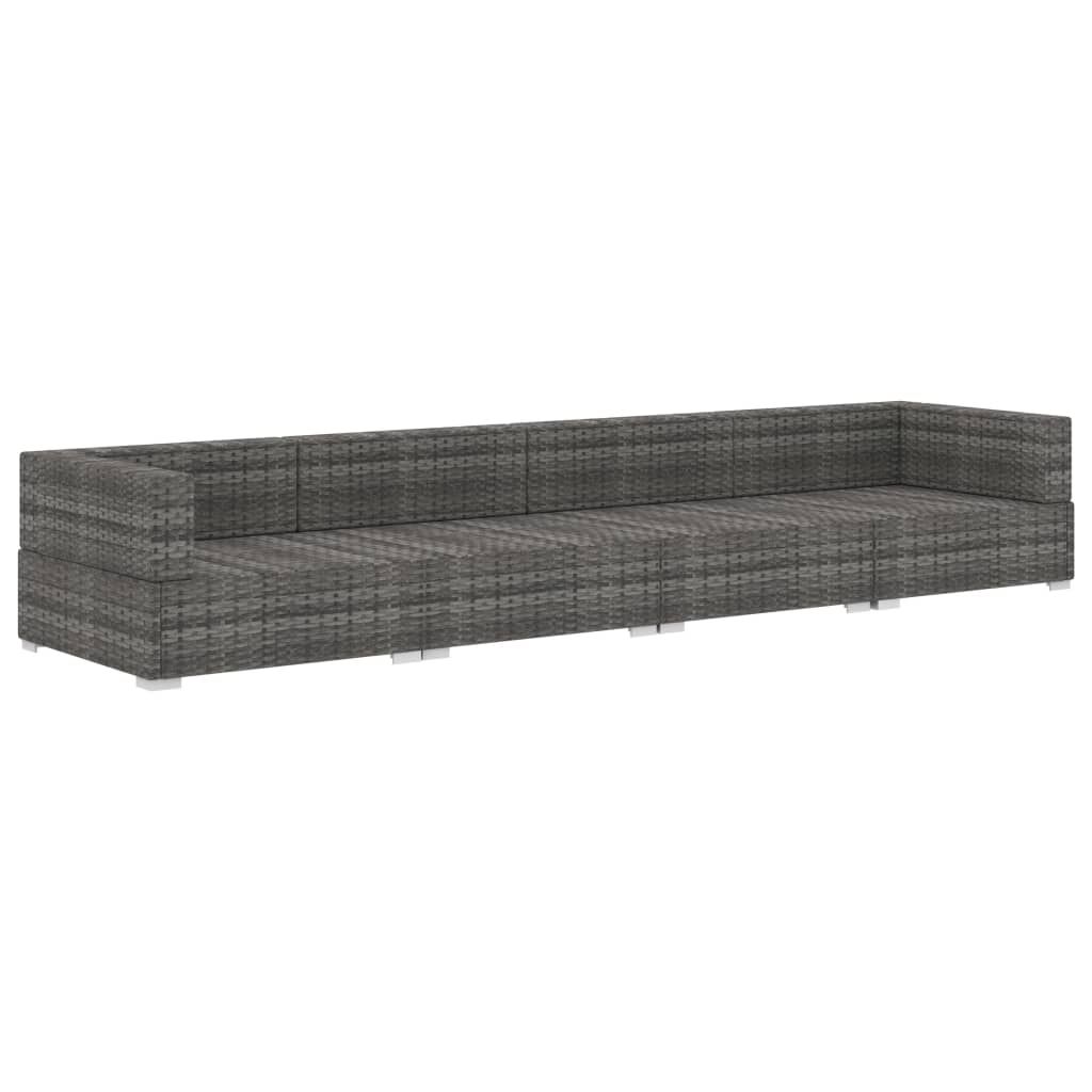 4-tlg. Gartensofa-Set mit Kissen Poly Rattan Grau