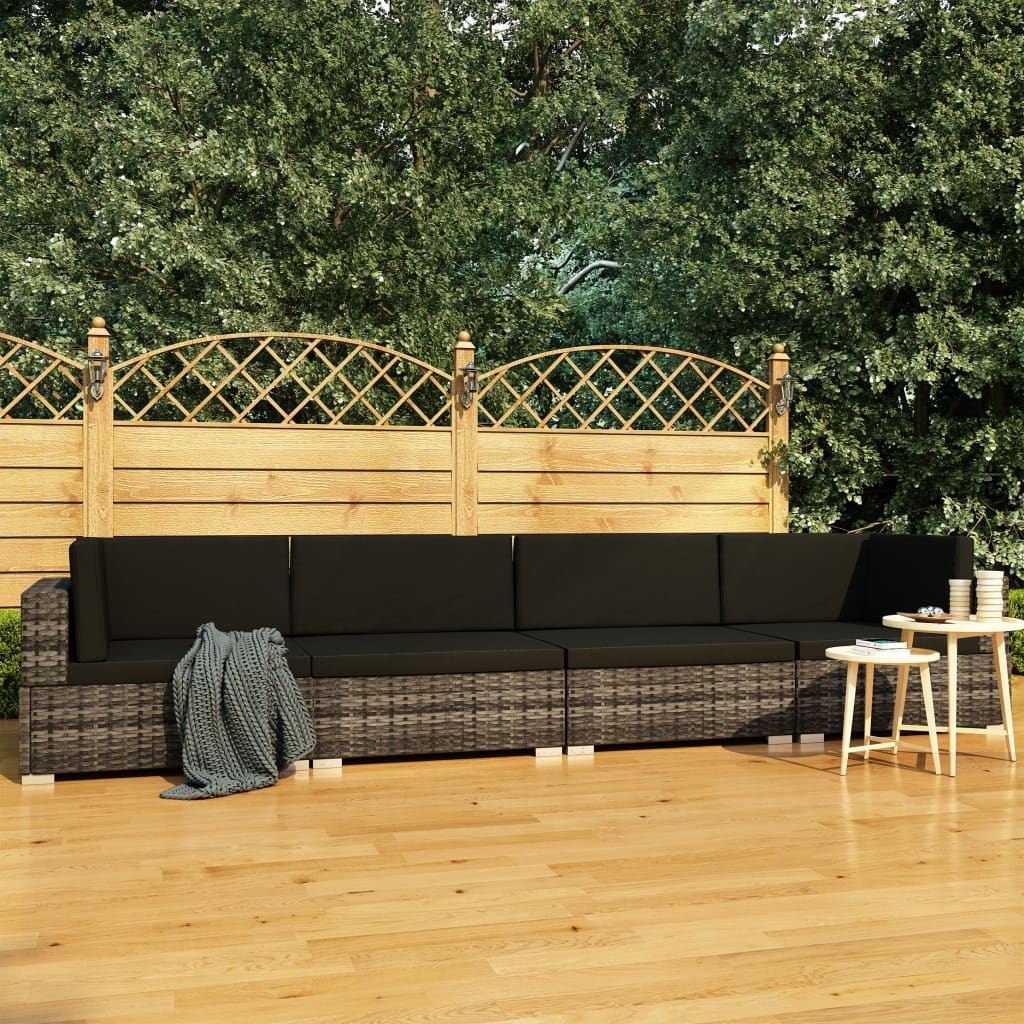 4-tlg. Gartensofa-Set mit Kissen Poly Rattan Grau