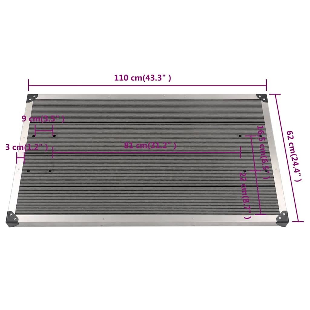 Garten-Duschwanne WPC Edelstahl 110 x 62 cm Grau