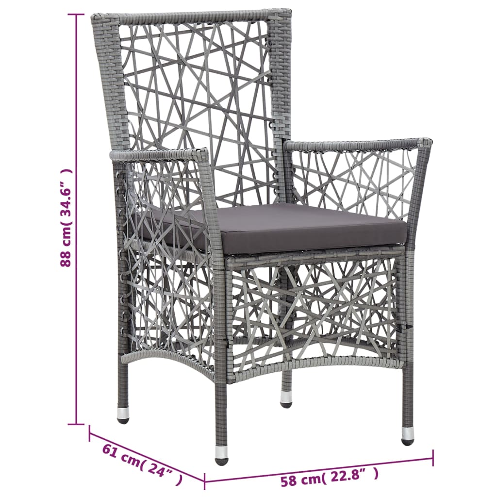 Gartenstühle 2 Stk. mit Auflagen Poly Rattan Grau