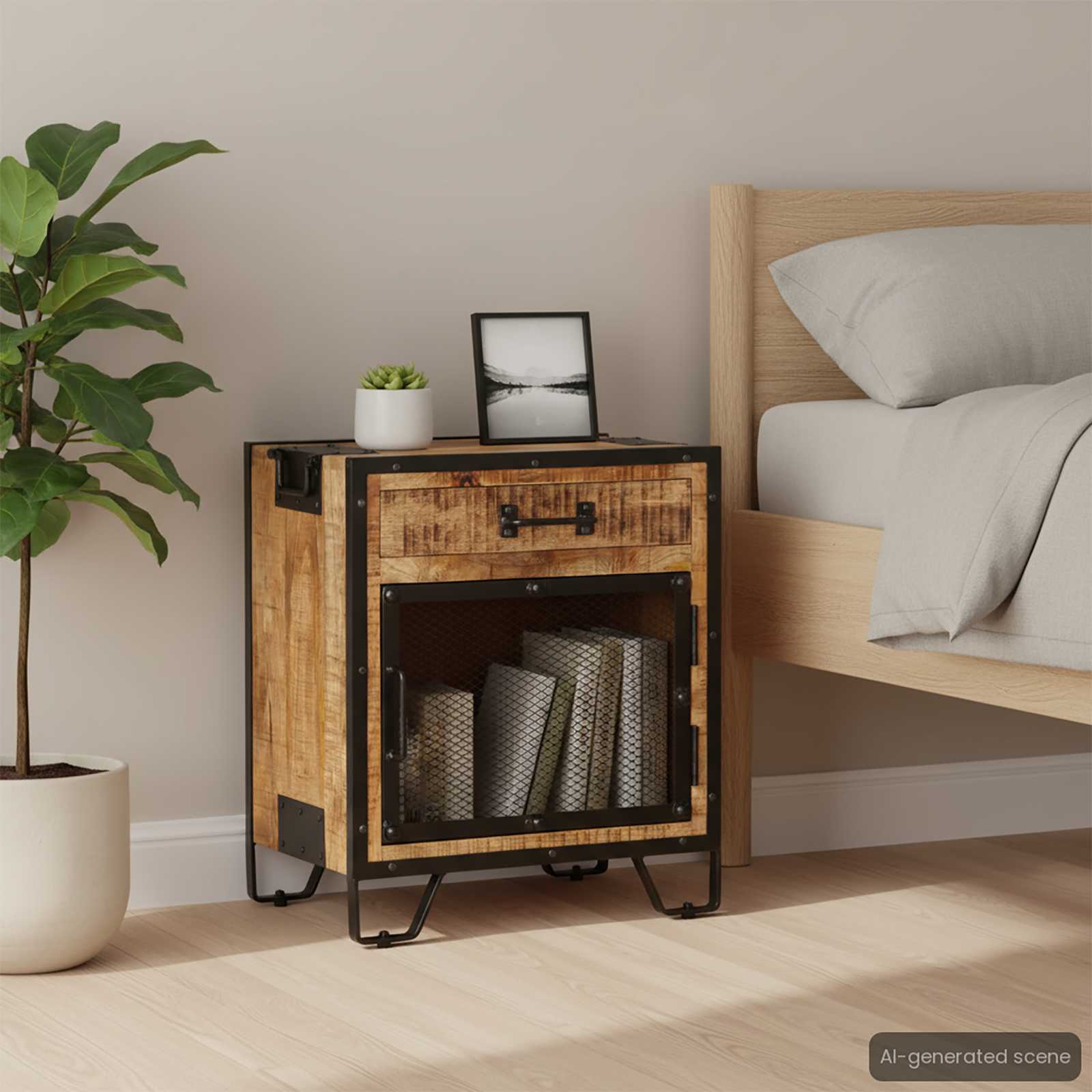 Nachttisch 43×30×51 cm Raues Mango-Massivholz