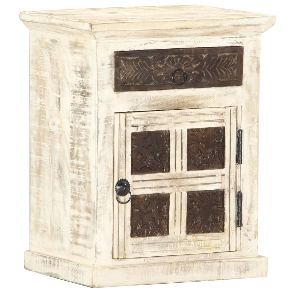 Nachttisch Weiß 40×30×50 cm Mango Massivholz