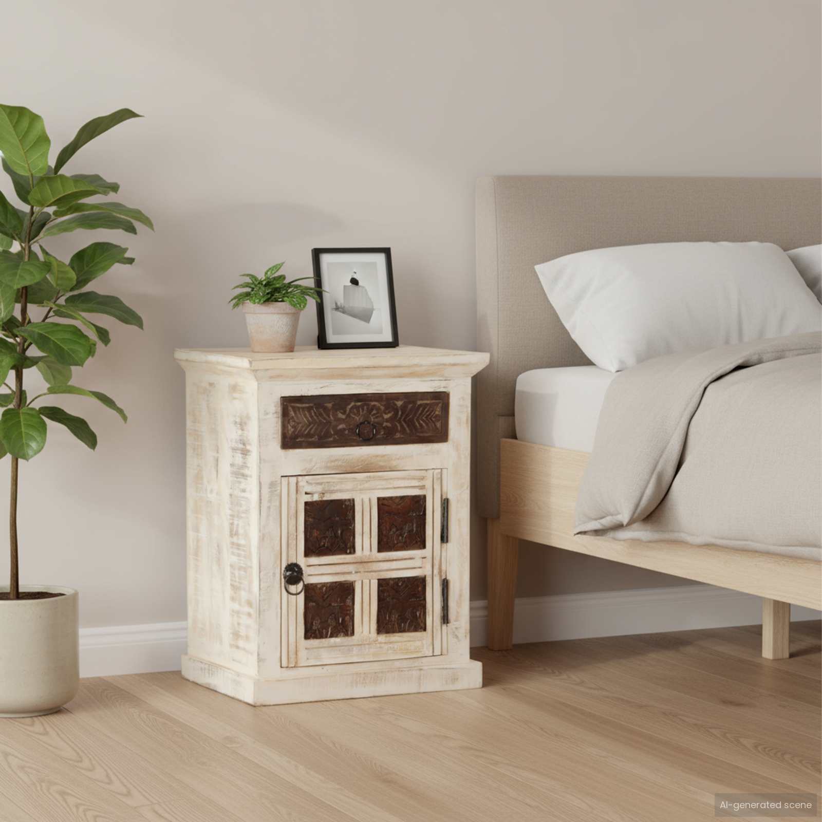Nachttisch Weiß 40×30×50 cm Mango Massivholz