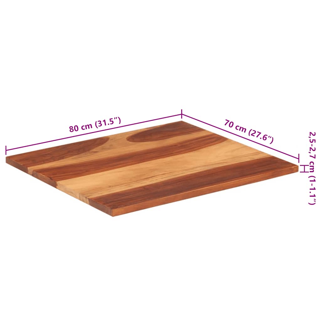 Tischplatte Massivholz Akazie 25-27 mm 70x80 cm