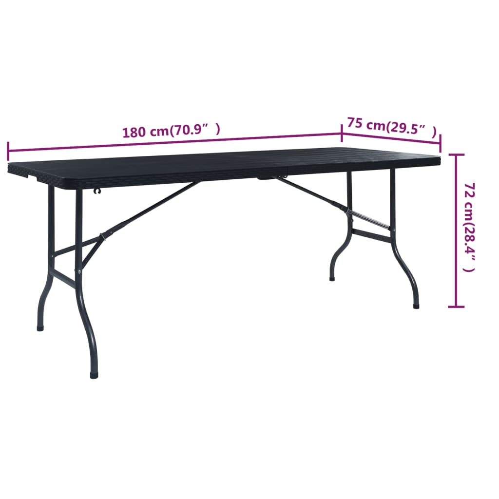 Gartentisch Klappbar Schwarz 180×75×72 cm HDPE Rattan-Optik