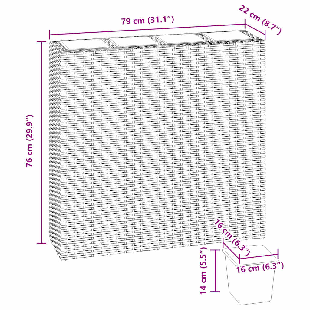 Garten-Hochbeet mit 4 Töpfen 2 Stk. Poly Rattan Schwarz