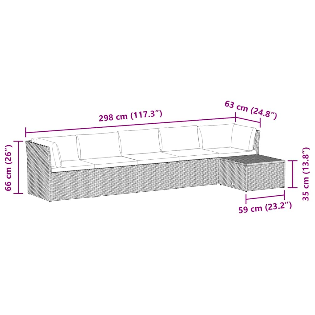4-tlg. Garten-Lounge-Set mit Kissen Poly-Rattan Braun