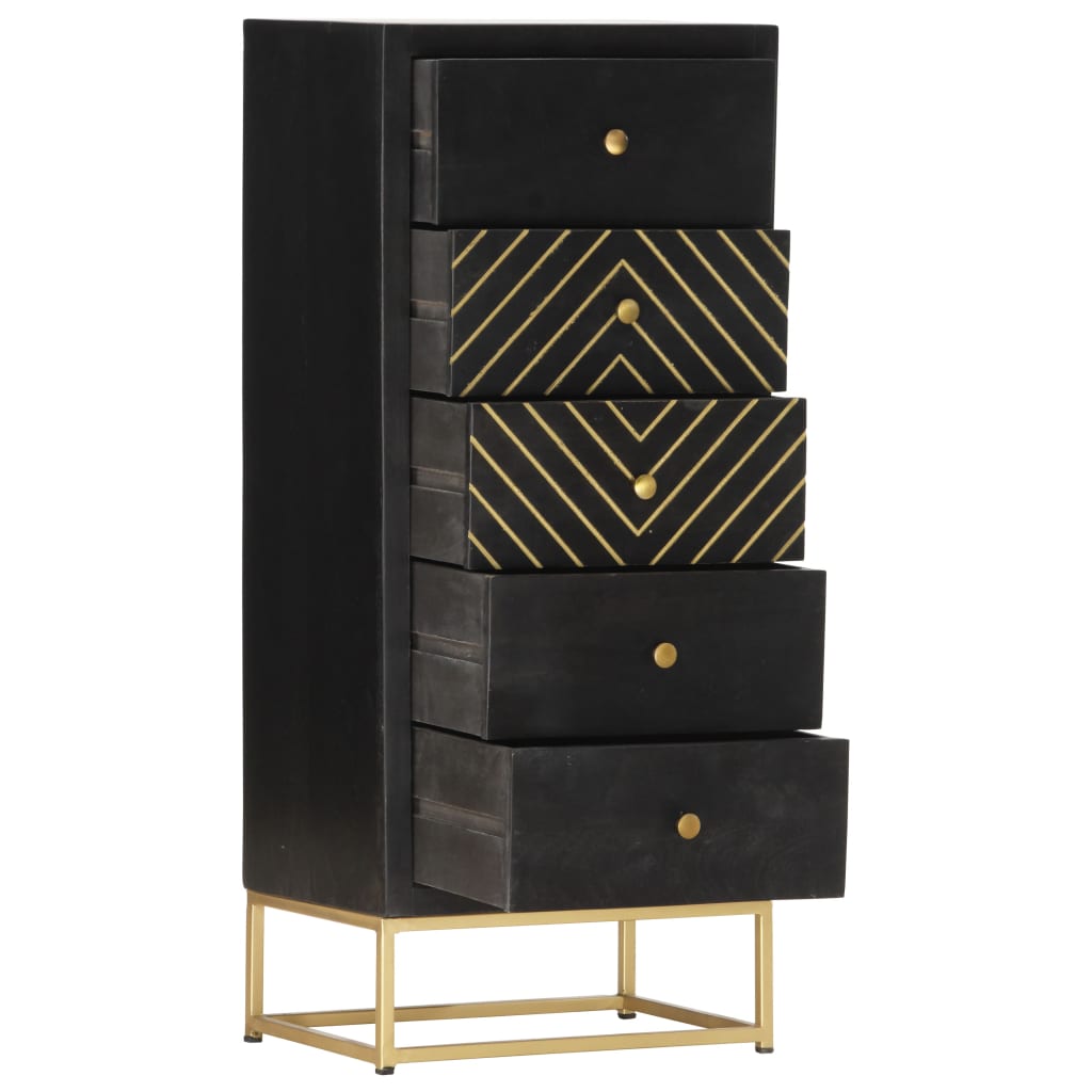 Schubladenschrank Schwarz Golden 45x30x105cm Mangoholz