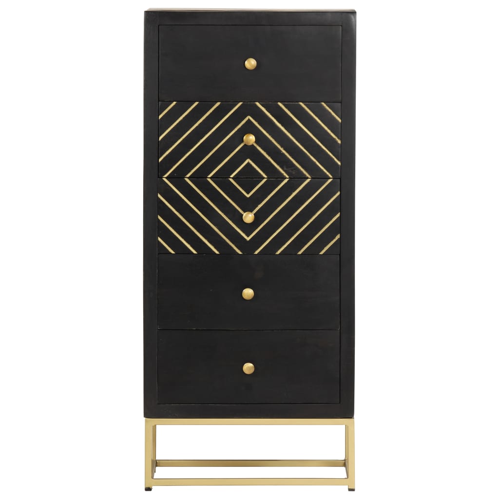Schubladenschrank Schwarz Golden 45x30x105cm Mangoholz