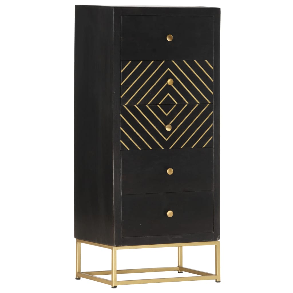Schubladenschrank Schwarz Golden 45x30x105cm Mangoholz