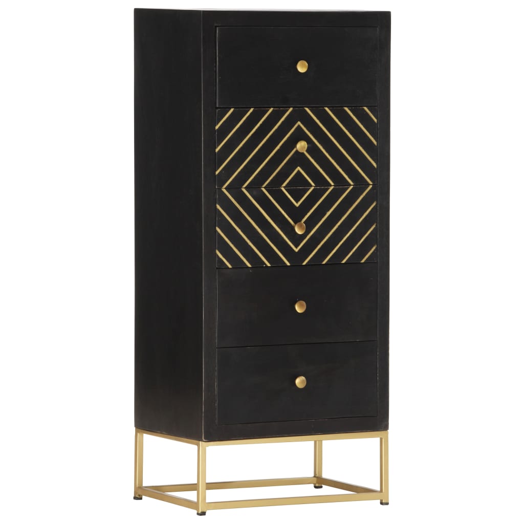 Schubladenschrank Schwarz Golden 45x30x105cm Mangoholz