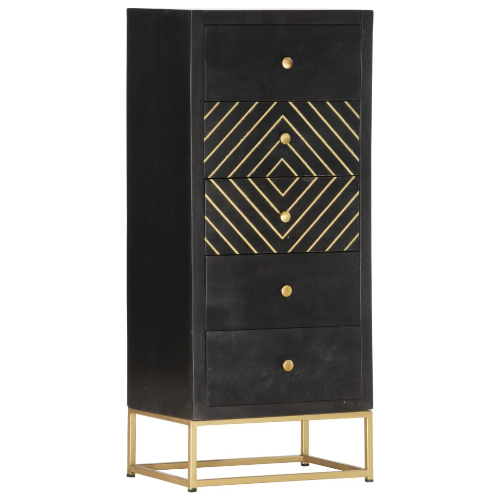 Schubladenschrank Schwarz Golden 45x30x105cm Mangoholz