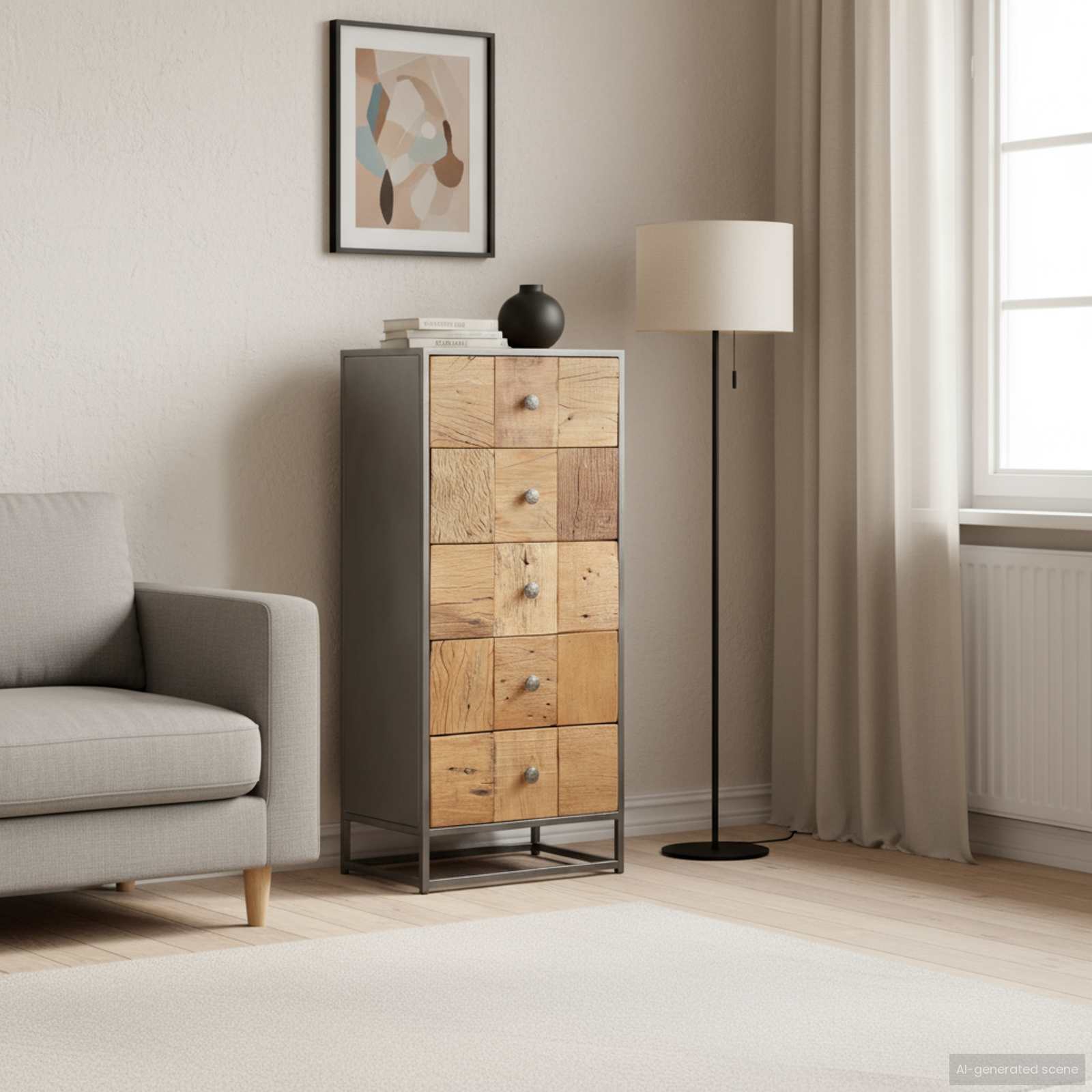 Highboard mit Schubladen 45x30x100 cm Altholz Massiv