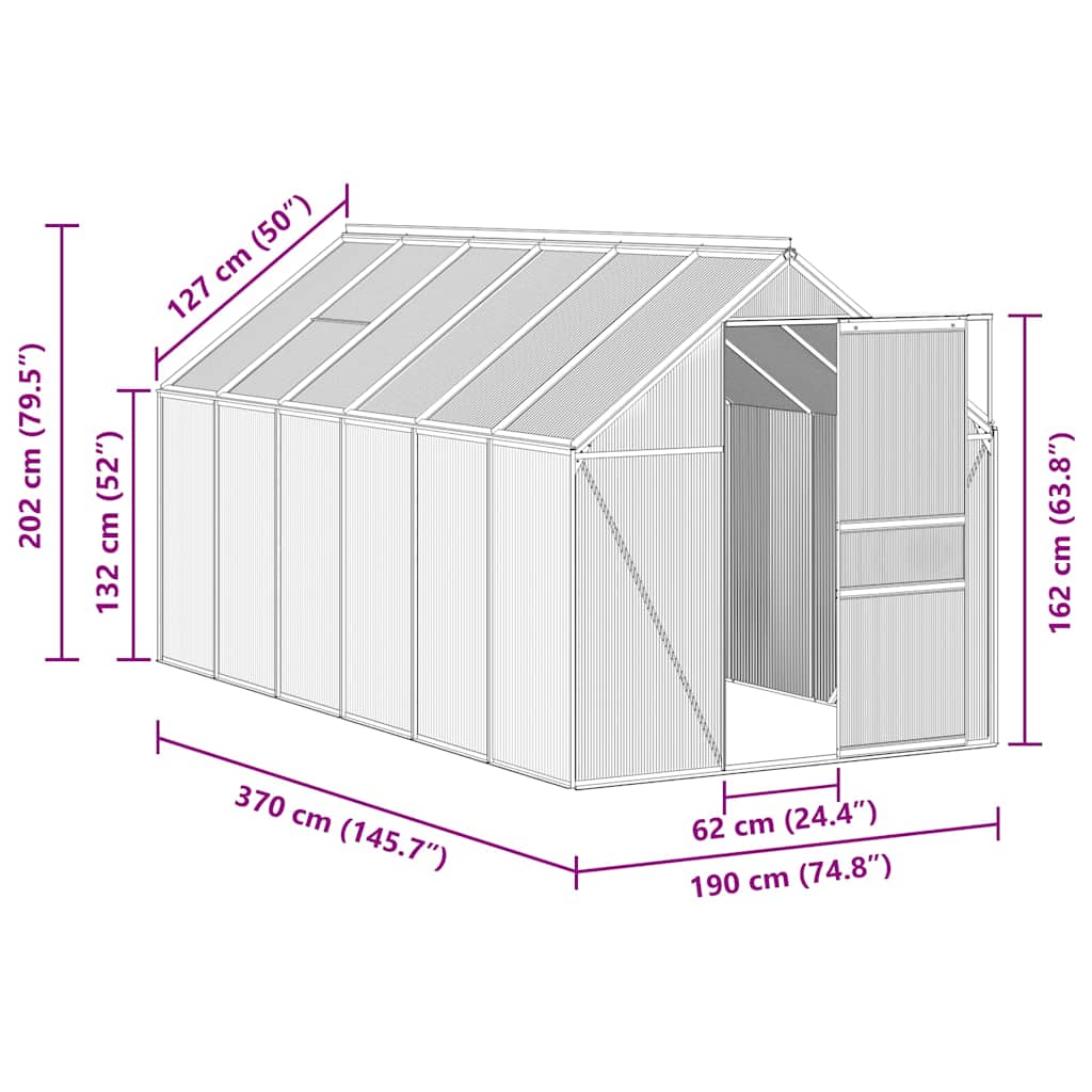 Gewächshaus mit Fundament Anthrazit Aluminium 7,03 m²