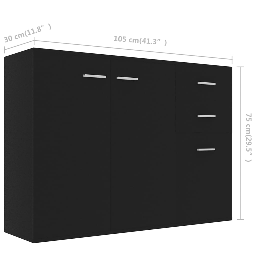 Sideboard Schwarz 105x30x75 cm Holzwerkstoff