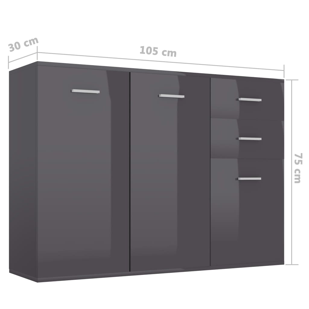 Sideboard Hochglanz-Grau 105x30x75 cm Holzwerkstoff