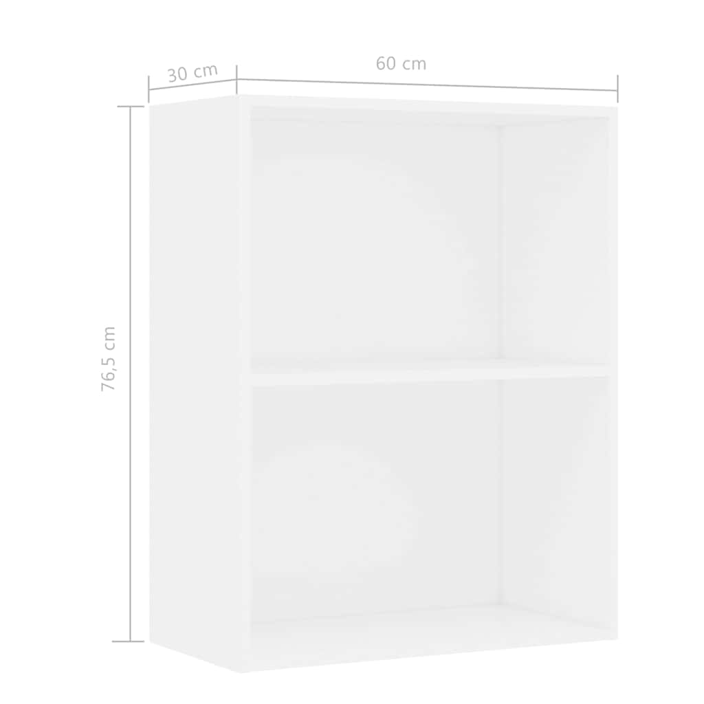 Bücherregal 2 Fächer Weiß 60x30x76,5 cm Holzwerkstoff