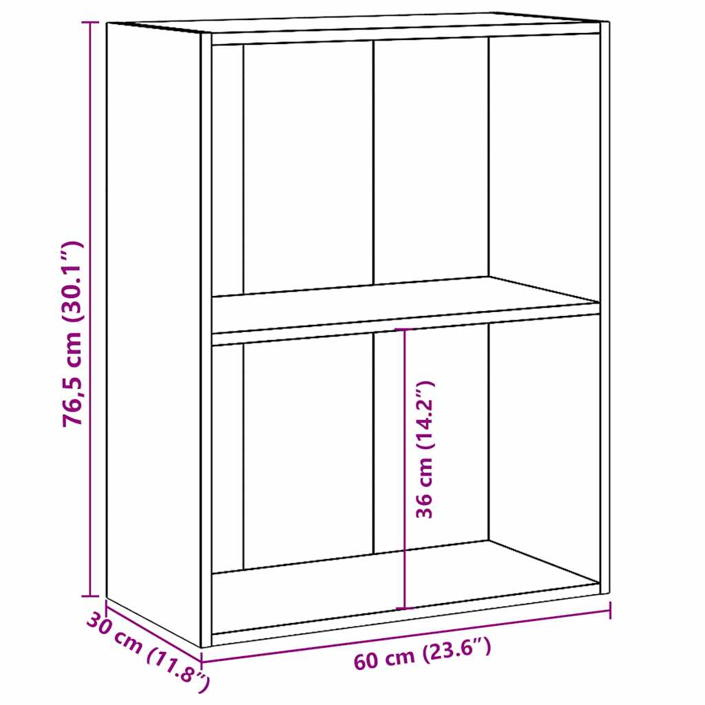 Bücherregal 2 Fächer Betongrau 60x30x76,5 cm Holzwerkstoff