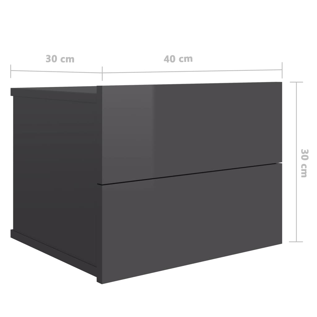 Nachttische 2 Stk. Hochglanz-Grau 40x30x30 cm Holzwerkstoff