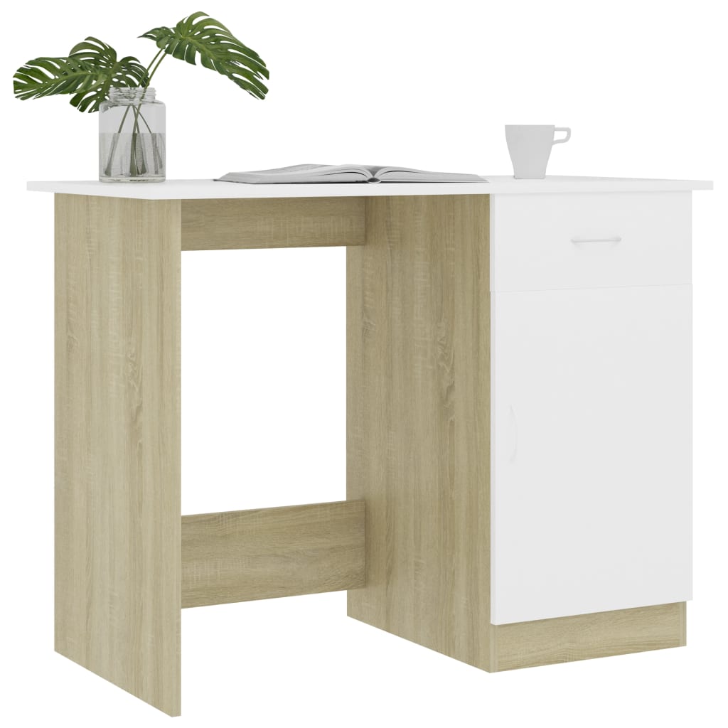 Schreibtisch Weiß Sonoma-Eiche 100x50x76 cm Holzwerkstoff