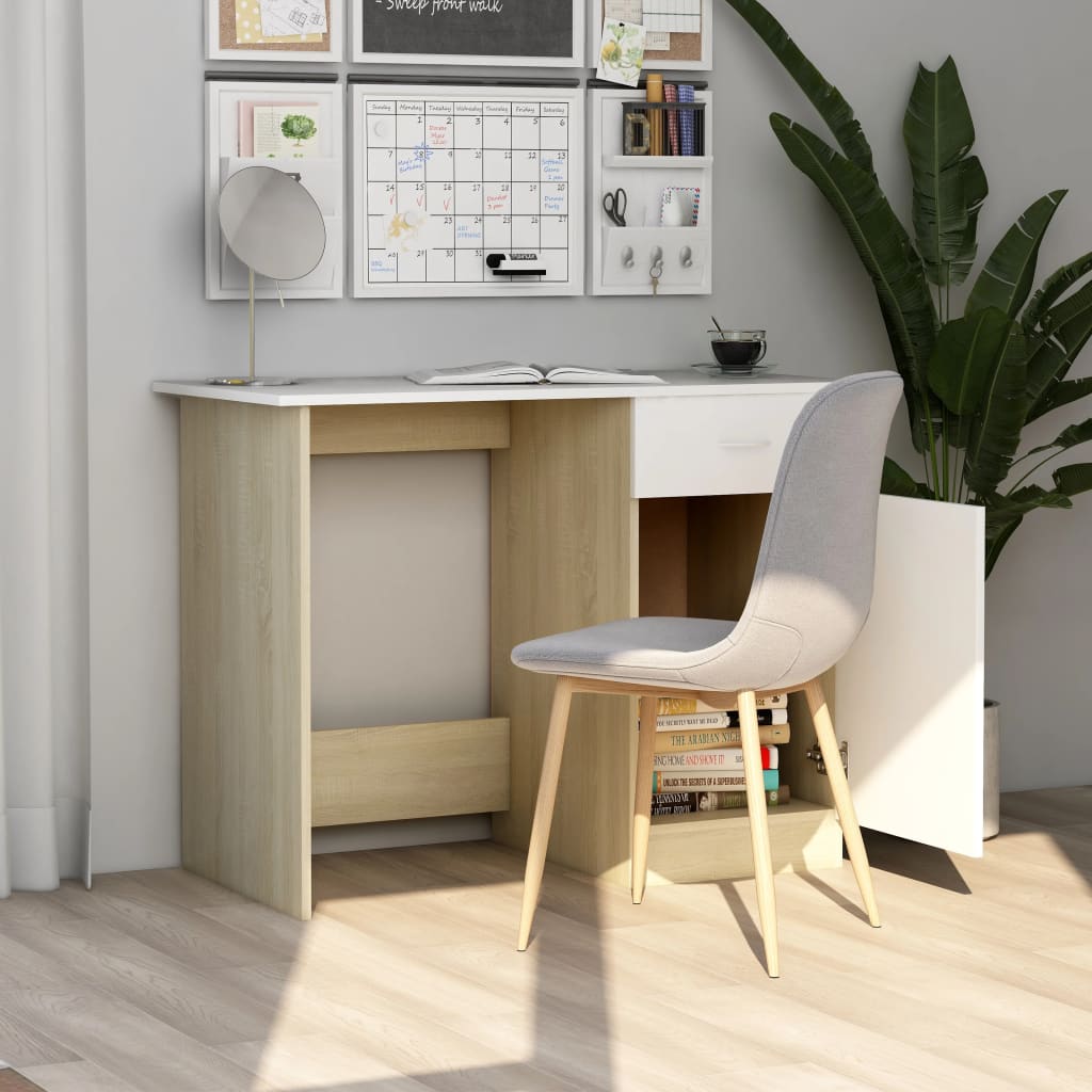 Schreibtisch Weiß Sonoma-Eiche 100x50x76 cm Holzwerkstoff