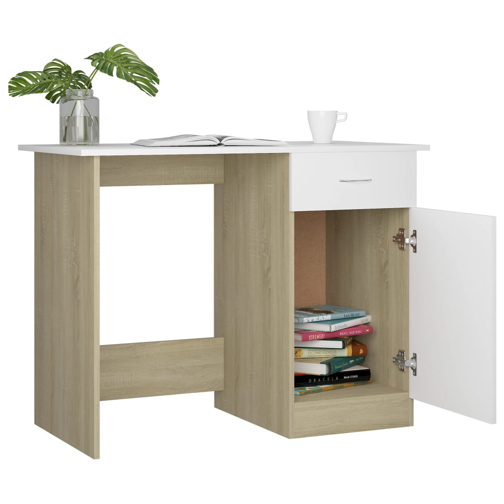 Schreibtisch Weiß Sonoma-Eiche 100x50x76 cm Holzwerkstoff